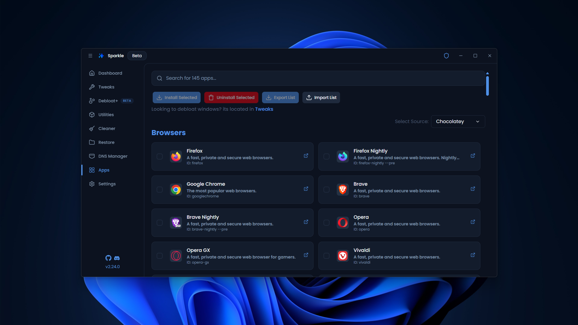 Sparkle feature: App management